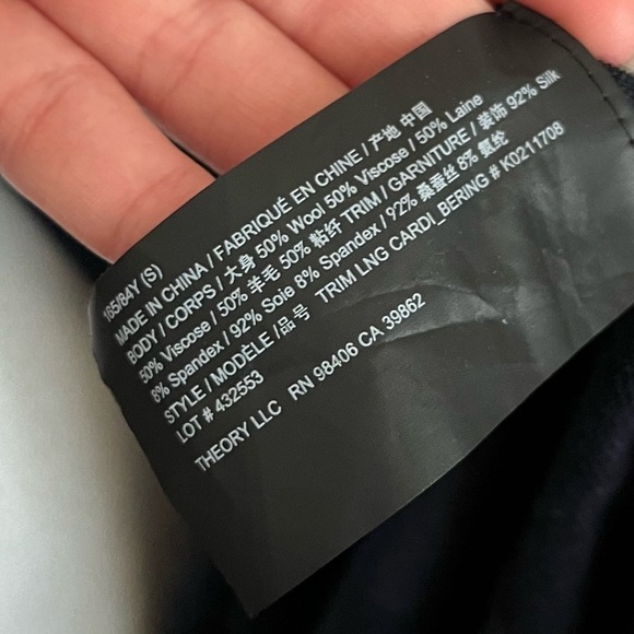 Theory • Navy Wool Silk Long Duster Cardigan Crepe De Chine - Picture 5 of 6